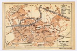 1910 Antique City Map Of Kortrijk Courtrai Kortryk / Flanders / Belgium - $24.69