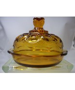 Vintage L. E. Smith Moon &amp; Stars Covered Cheese / Butter Dish Amber  - $24.50