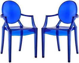 Two Dining Armchairs In Modern Acrylic Stacking Style From Modway, In Blue. - £218.61 GBP