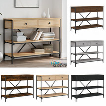 Industrial Wooden Narrow Hallway Console Storage Table With 2 Drawers &amp; Shelves - £125.72 GBP+