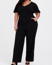 Torrid Black Challis Flutter Sleeve V Neck Jumpsuit -Pockets- Plus Size 2X - $29.99