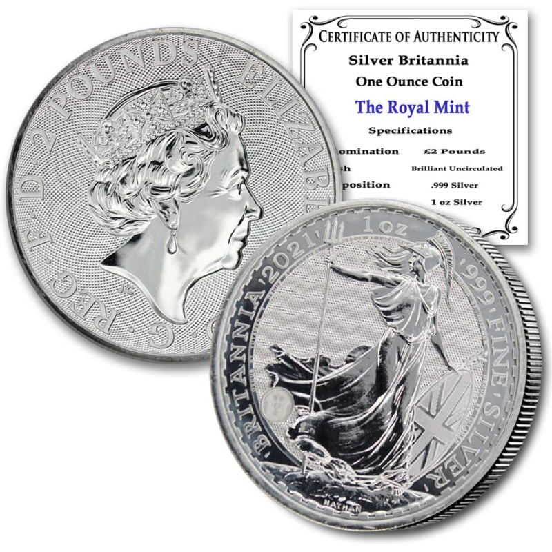 Primary image for 2021 UK 1 Oz Silver Britannia Coin Brilliant Uncirculated with a Certificate of 