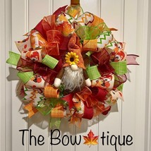 13 inch Ribbon Wreath Fall Autumn Thanksgiving Gnome MW2 - £33.85 GBP