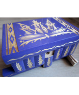 Traditional Transylvanian Wooden Puzzle Jewellery Box Case Organizer Purple - £45.30 GBP