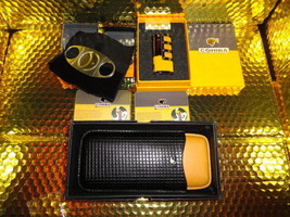 COHIBA  Stainless Steel Dual Blades Cigar Cutter , lighter and cigar case - £131.85 GBP