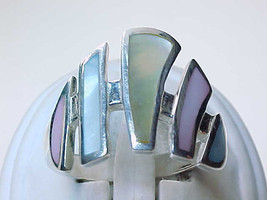 Huge MOTHER of PEARL Ring in Sterling Silver - Size 10 - Multi-colored - $65.00