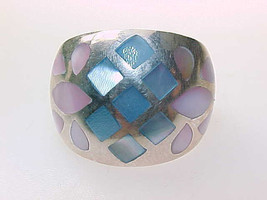 Huge MOTHER of PEARL Dome RING in STERLING Silver - Size 8 3/4 - £59.95 GBP