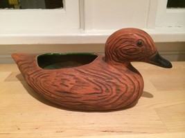 Vintage California Pottery Duck Decoy Bowl Dish Green Glaze Interior Ceramic - £18.94 GBP