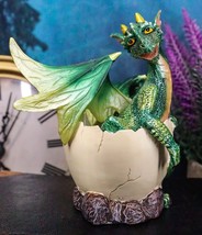 Smiling Green Baby Dragon Hatchling Emerging From Egg Sculpture Collectible - $30.41 CAD