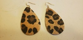 Faux Leather Dangle Earrings (New) Medium Brown Dark Leopard Print #138 - £4.10 GBP