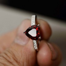 1.55Ct Heart Cut Red Garnet &amp; Diamond Pretty Engagement Ring 14k White Gold Over - £88.42 GBP