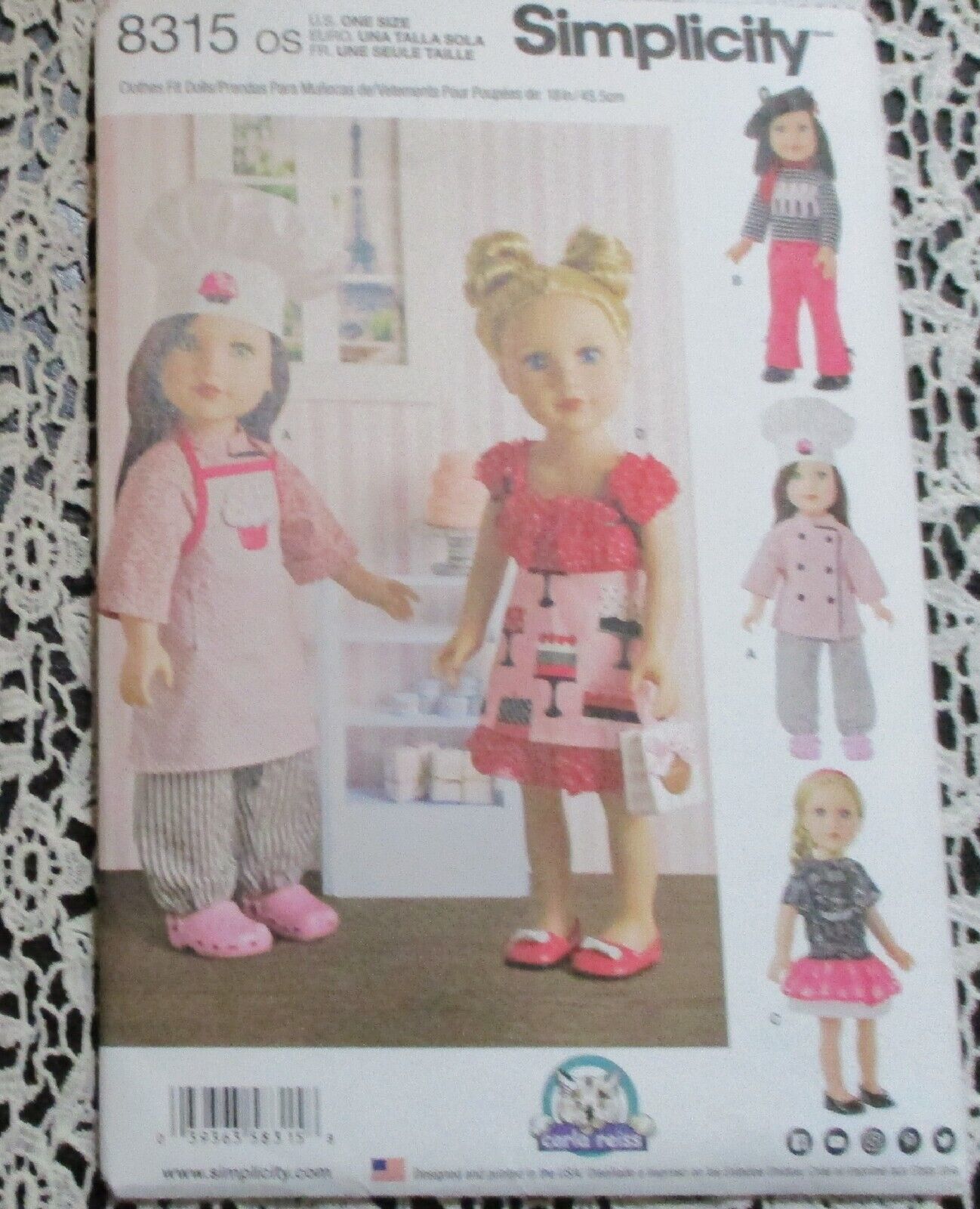 Simplicity 8315 Doll Clothes 18" chef apron dress Sewing Pattern UNCUT - $8.90
