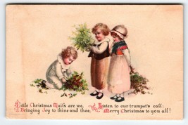 Christmas Postcard Ellen Clapsaddle Children Holding Flowers Wolf Series 5 - $31.50