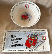 Dr Seuss How the Grinch Stole Christmas Ceramic Serving Bowl Matching Tray New - £51.78 GBP