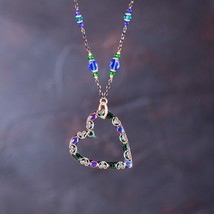 Michal Golan&#39;s Peacock Crystals Open Heart Necklace Swarovski crystals - £108.15 GBP