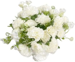 3 Bunches Bouquet Of Artificial Silk Carnations, 11&quot; Bouquet And Green L... - $29.94
