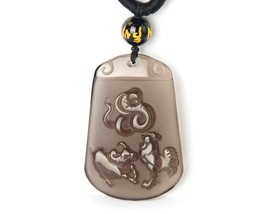 Unique natural ice Obsidian stone snake Chicken with ox  Zodiac charm pendant - $36.62