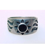 Vintage BLACK ONYX Ring in STERLING Silver - Size 5 3/4 - Sun and Moon d... - £29.70 GBP