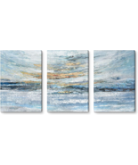 Abstract Canvas Wall Art for Bedroom 3 Piece Ocean Painting Coastal Them... - £41.98 GBP