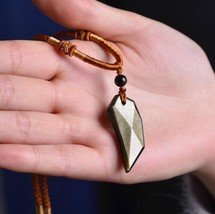 natural Gold Obsidian stone Hand carved  Wolf Spike charm handmade pendant - $26.72