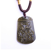 natural Gold Obsidian stone Hand carved dragon rat  Monkey charm pendant - $29.69