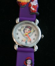 NOS child&#39;s Snow White and the 7 Dwarfs quartz wristwatch with purple 3-... - $14.85