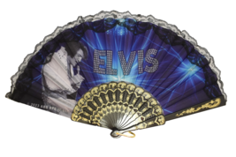 Elvis Presley blue white jumpsuit hand fan lace trim   #9025 9.5” x 18” - €9,63 EUR