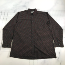 Vintage Silk Button Down Shirt Mens Medium Black Brown Red Geometric 70s... - £36.59 GBP
