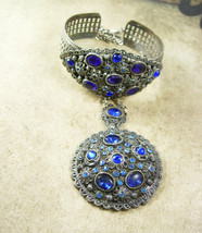 Vintage Czech DECO FILIGREE Bracelet necklace Blue rhinestone cuff laval... - $325.00