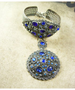 Vintage Czech DECO FILIGREE Bracelet necklace Blue rhinestone cuff laval... - £259.46 GBP