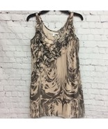 LC Lauren Conrad Womens Shift Dress Beige Abstract Lined Scoop Neck Slee... - $6.92