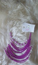 drop necklace clear string with purple beads with layers nwt - $15.44