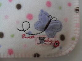 Just Born Butterfly Polka Dot Baby Blanket Pink Brown White Plush 30 x 40&quot; - $19.55