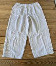 Susan graver Pure NWOT Linen blend Crop Pants W/ Lace insert size M White AY - £19.78 GBP