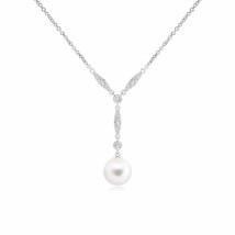 ANGARA Freshwater Pearl Lariat Style Necklace with Diamonds in Silver - £265.78 GBP