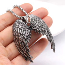 Silver Guardian Angel Wings Pendant Necklace Protection Jewelry Chain 24&quot; Gift - £13.44 GBP