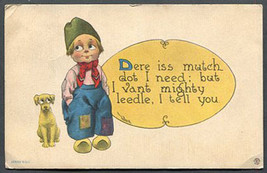 1912 Antique Dutch Boy and Dog - Humorous Vintage Postcard - £5.40 GBP