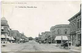 1908 Marysville KS Mainstreet Looking East Antique Postcard with Horses &amp; Wagons - £7.78 GBP