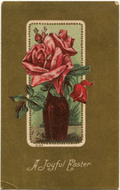 Vase of Roses Vintage Antique 1910 Gilded Color Easter Postcard - £1.51 GBP