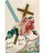 Antique Embossed Cross and Rose Easter Postcard 1910 Scandia, Kansas - $1.89