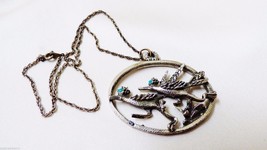 SILVER TONE METAL TWO ROAD RUNNERS BIRD STERLING SILVER ROPE NECKLACE 16&quot;L - $29.70