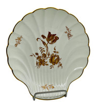 Vintage Limoges France Shell Scallop Plate Handpainted Gold Floral Midcentury - $24.30