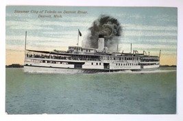 Steamer City of Toledo on Detroit River Detroit Michigan Antique PC Boat Ship UP - £7.72 GBP