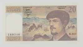 1983 France 20 Francs &quot;Claude Debussy&quot; Note XF-AU Condition Pick#151a.4 - £43.06 GBP