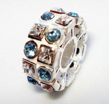 European 925 Sterling Silver Aqua Crystal March Birthstone Bead F/Bracelet - £12.85 GBP
