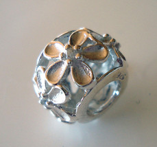 European 925 Solid Sterling Silver Mesh Daisy Flower Cz Bead Charm For Bracelet - £8.83 GBP