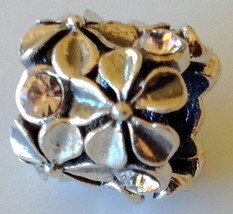 European Sterling Silver  Flower Clear Austrian Crystal Bead Charm For Bracelet - £10.17 GBP