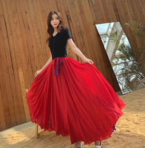RED Floor Length Chiffon Skirt Outfit Women Plus Size Chiffon Maxi Skirt image 2