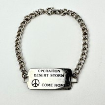 Vintage 90s Operation Desert Storm Peace Sign Come Home Dog Tag Bracelet 8&quot; - £12.43 GBP