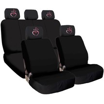 New Black Flat Cloth Universal Fit Car Seat Covers with Pink Heart For Women  - £28.60 GBP